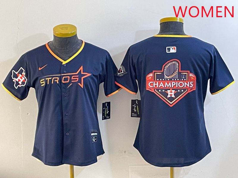 Women Houston Astros Blank Drak Blue Three generations Joint Name 2025 Nike MLB Jersey style 22